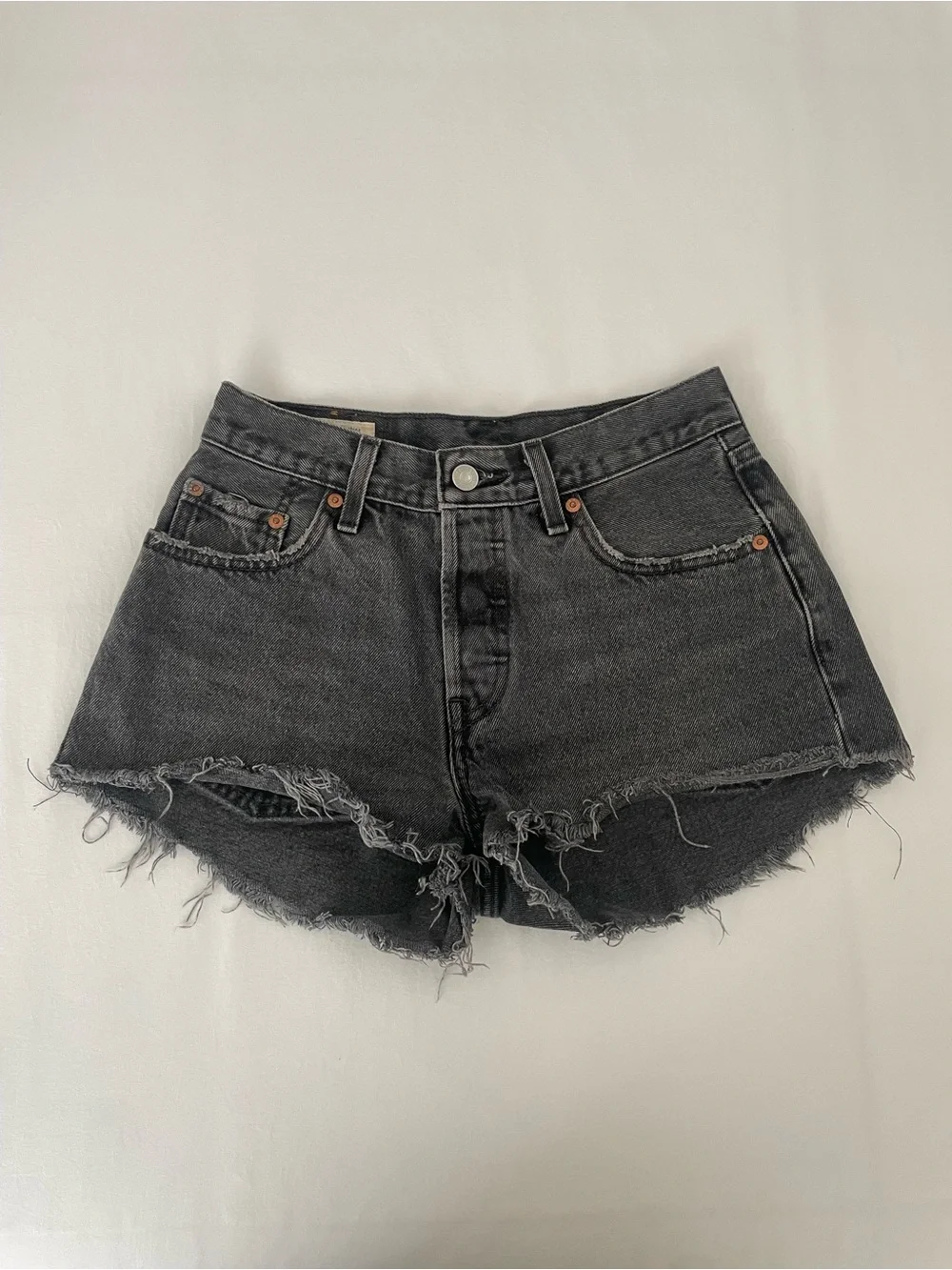 Levi's Black Frayed Mid-Rise Jean Shorts